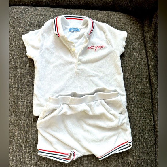 Jacadi white 2 piece set shorts and tshirt - Picture 1 of 4